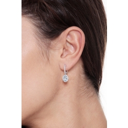 Boucles d’oreilles avec aigues-marines ovales et halo diamants Or Blanc 18k 2