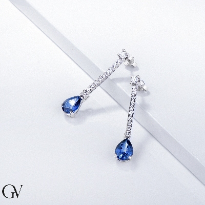 Boucles d’oreilles Or 18k avec saphirs bleus et diamants