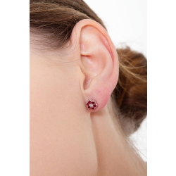 Boucles d'oreilles fleur en or blanc 18k avec diamants et rubis 2