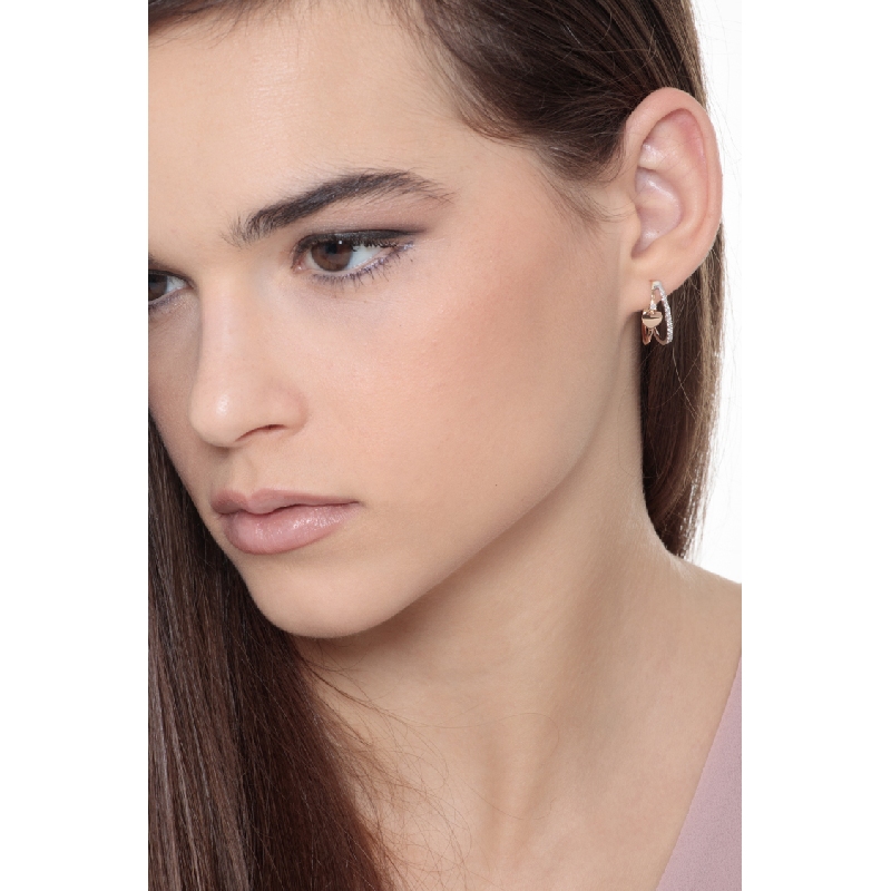 Boucles d’oreilles or blanc et rose 750 cœur avec diamants