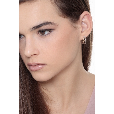 Boucles d’oreilles or blanc et rose 750 cœur avec diamants