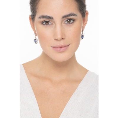 Boucles d’oreilles or blanc 18k saphirs cœur et diamants