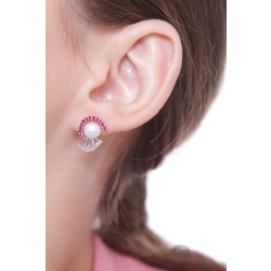 Boucles d'oreilles en or blanc 18k avec perles, rubis et des diamants 2
