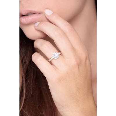 Bague extensible en or blanc et rose 750 avec diamants