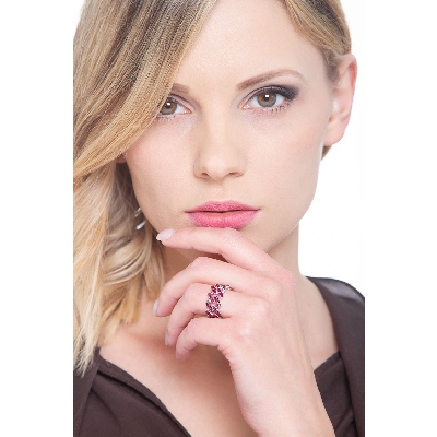 Bague Cuban Link en or blanc 18k avec rubis