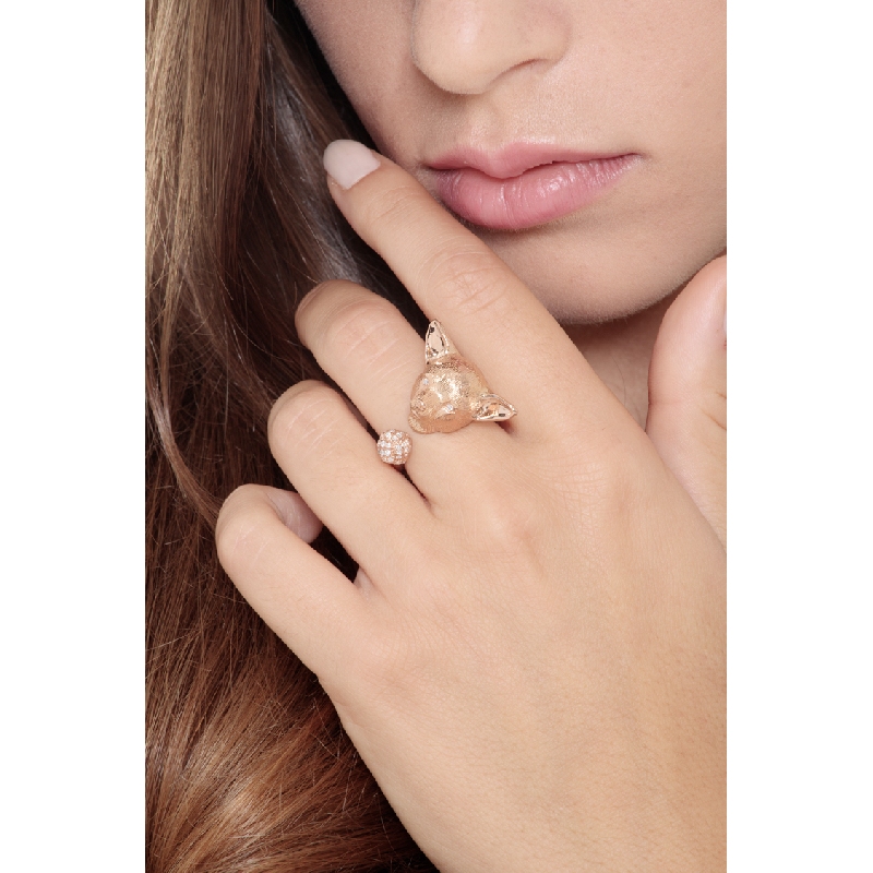 Bague chihuahua en or rose 18k avec diamants