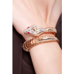Bracelet Serpent Or Blanc et Rose 18k avec Diamants et Rubis 2