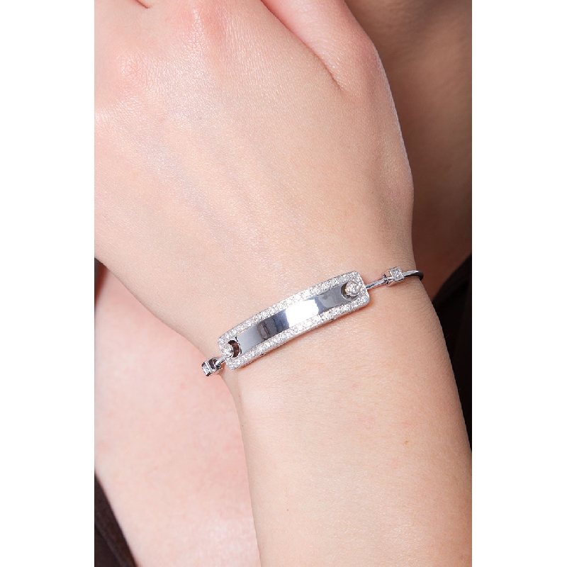 Bracelet Or Blanc 18k avec plaque et diamants sertis