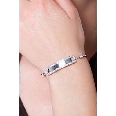 Bracelet Or Blanc 18k avec plaque et diamants sertis