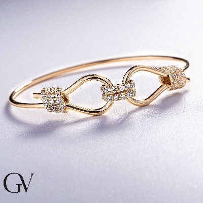 Bracelet rigide en or jaune 18K nœuds et diamant