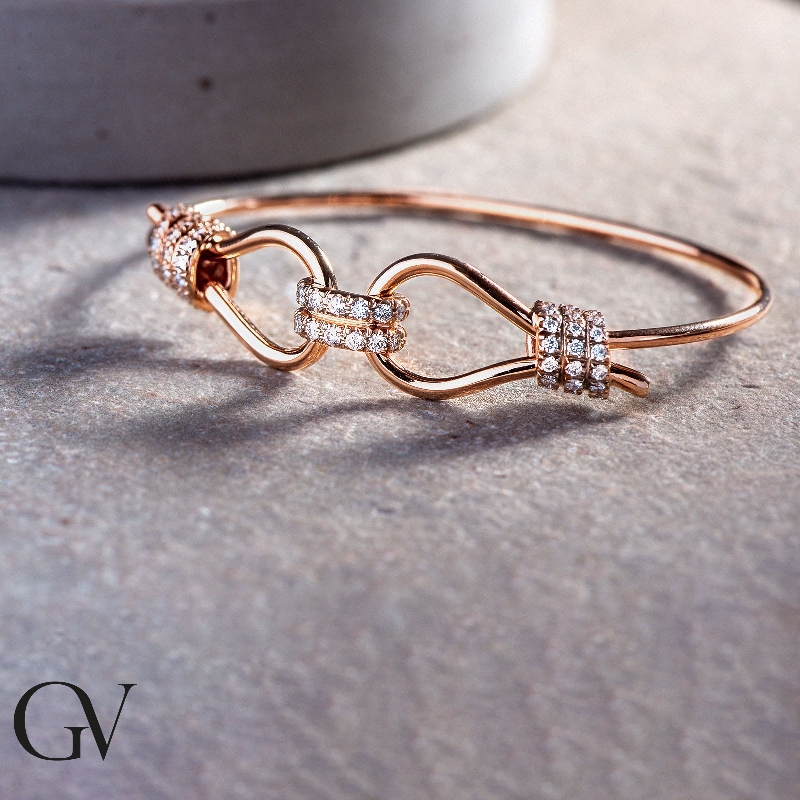 Bracelet rigide Or Rose 18k avec nœuds en diamants