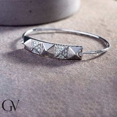 Bracelet avec plaque et clous Or Blanc 18k avec diamants