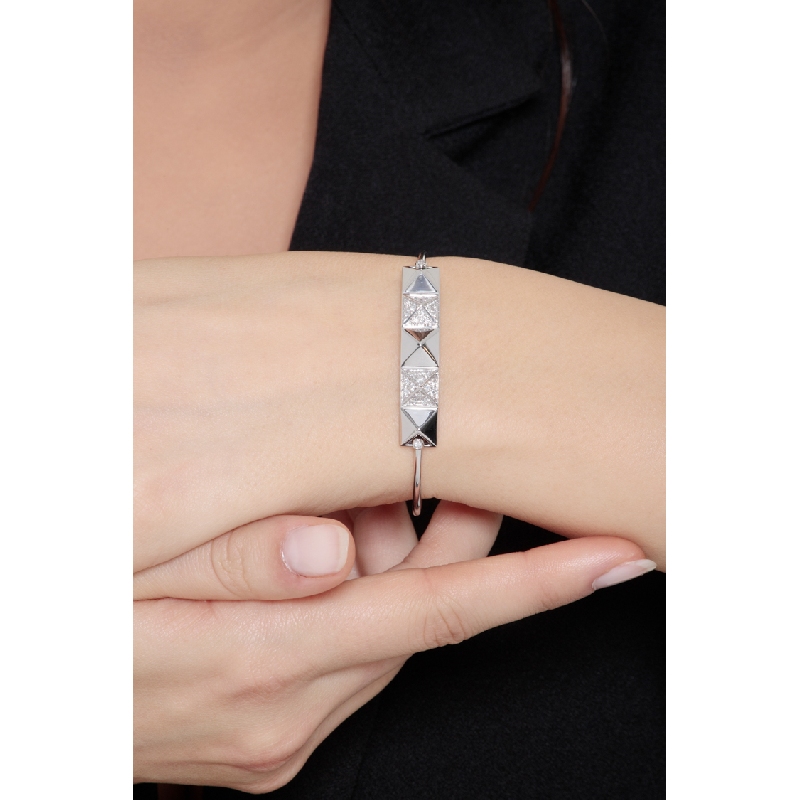 Bracelet avec plaque et clous Or Blanc 18k avec diamants