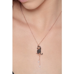 Collier en or blanc et rose 18k singe serti de diamants noirs 2
