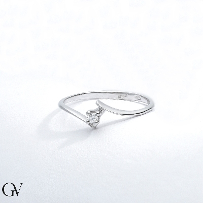 Bague Solitaire en Or Blanc 18k avec Diamant Taille Brillante 0.04 ct