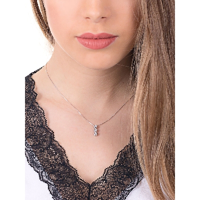  Collier en or blanc 18k pendentif trilogy en diamants ct 0,15