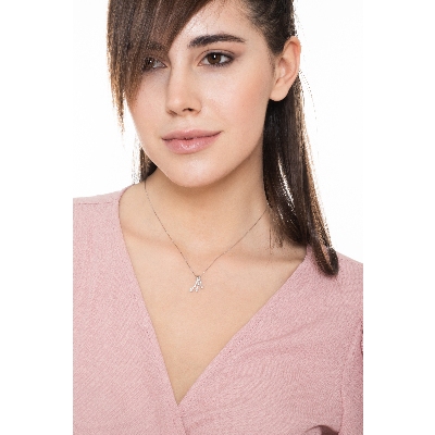 Collier féminin avec pendentif Trilogy Or Blanc 18k diamants