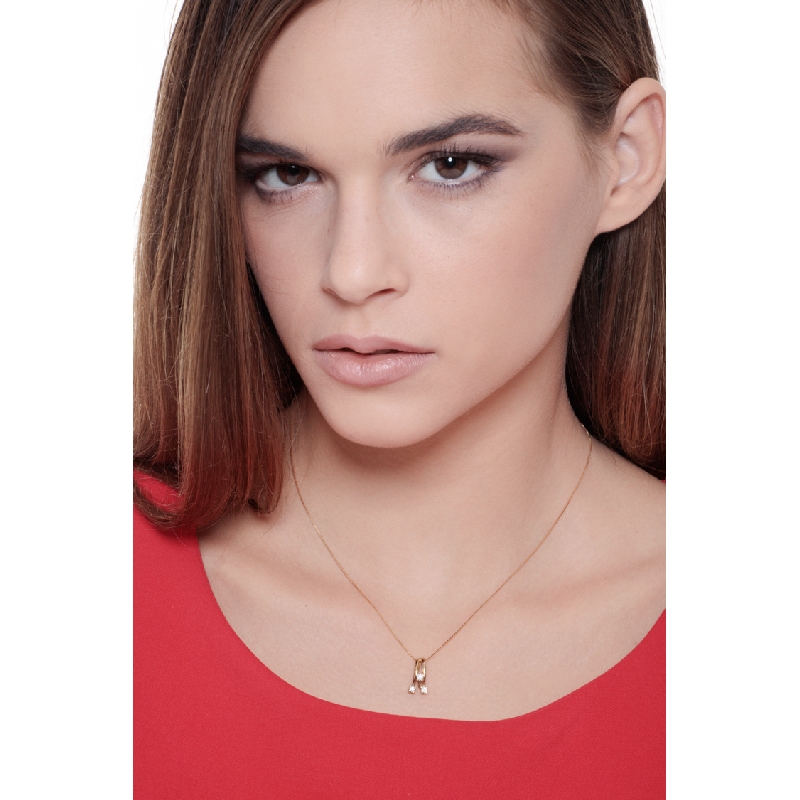 Collier or jaune 18k avec pendentif trilogy diamants ct 0,15