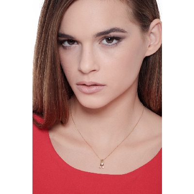 Collier or jaune 18k avec pendentif trilogy diamants ct 0,15