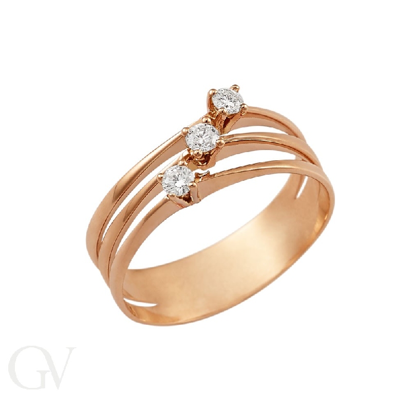 Bague trois anneaux en or rose 18k avec trois diamants