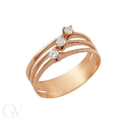 Bague trois anneaux en or rose 18k avec trois diamants