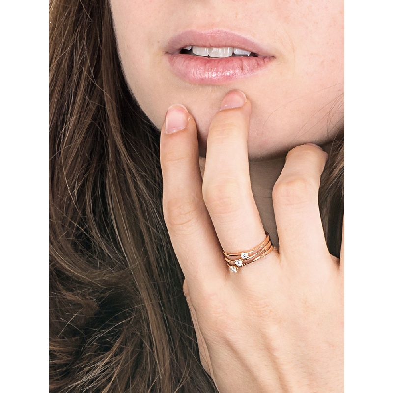 Bague trois anneaux en or rose 18k avec trois diamants