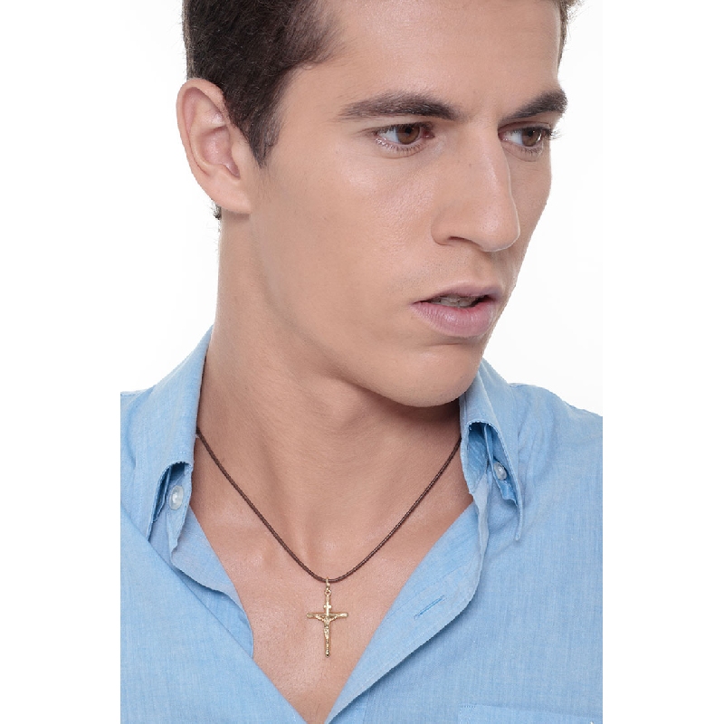 Pendentif Croix en Or Jaune 18k avec Christ