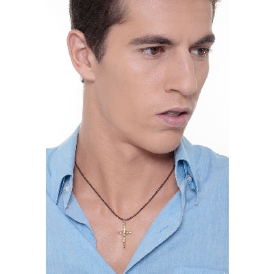 Pendentif Croix en Or Jaune 18k avec Christ