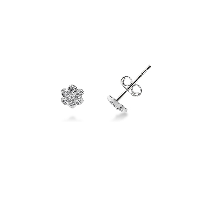 Boucles d’oreilles fleur en or blanc 18k avec zirconiums