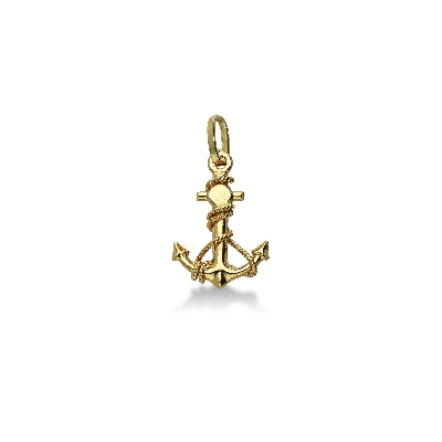 Pendentif Ancre avec Cordages en Or Jaune 18k