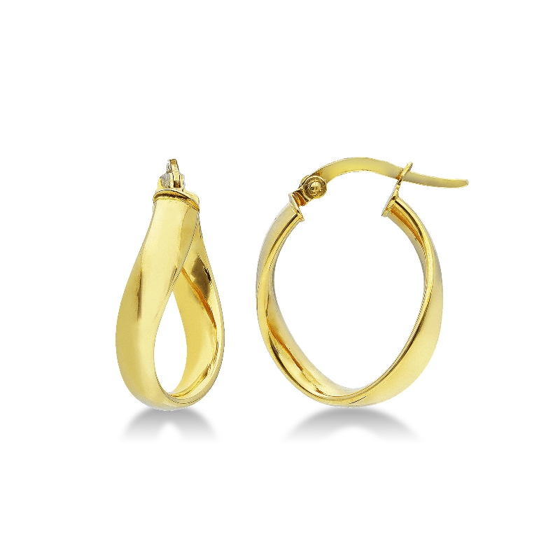 Boucles d’oreilles ovales ondulées en Or Jaune 18k