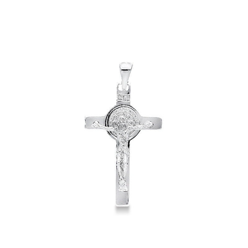 Pendentif religieux Or Blanc 18k Croix avec Jésus