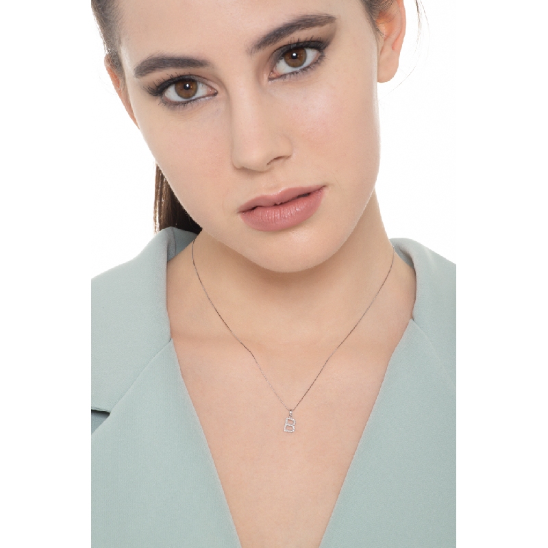 Collier or blanc 18k lettre B diamant 0,80 cm
