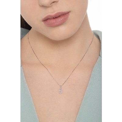Collier or blanc 18k lettre B diamant 0,80 cm