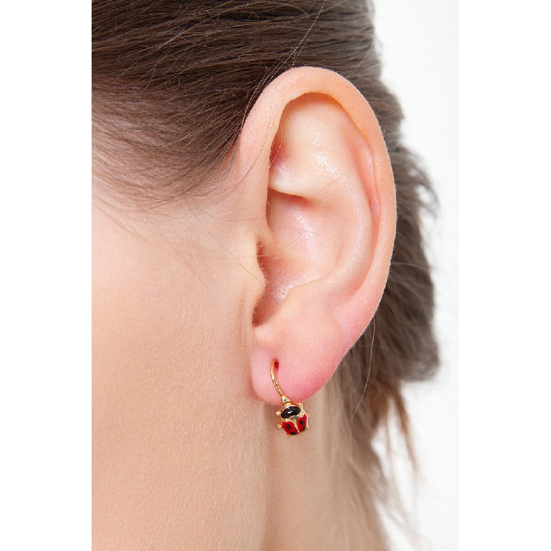 Boucles d’oreilles coccinelle en Or Jaune 18k émaillé