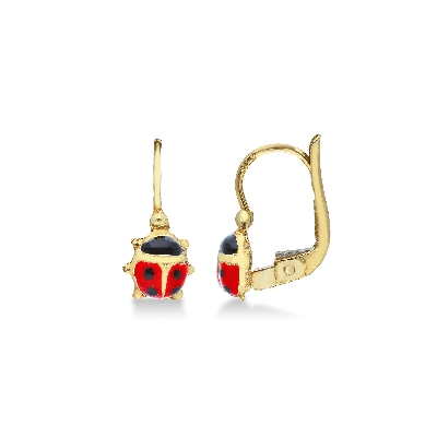 Boucles d’oreilles coccinelle en Or Jaune 18k émaillé
