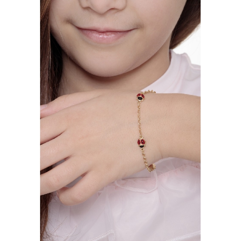 Bracelet fillette or jaune 18k coccinelles émaillées
