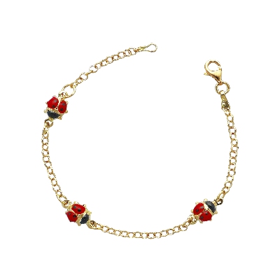 Bracelet fillette or jaune 18k coccinelles émaillées