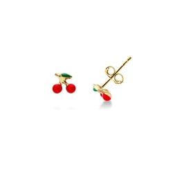 Boucles d’oreilles cerise en or jaune 18k