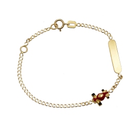 Bracelet enfant en or jaune 18K avec plaque et petite voiture