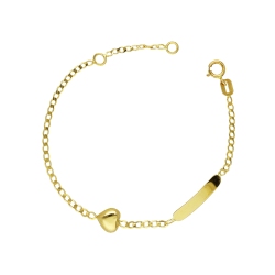 Bracelet en or jaune 18k avec plaque et cœur
