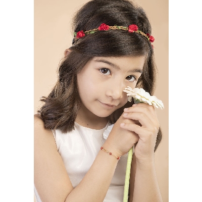 Bracelet enfant ajustable en or jaune avec coraux et plaque, 15 cm