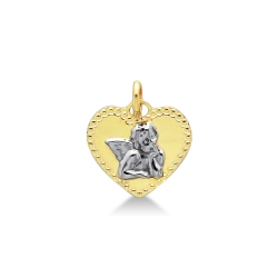 Pendentif cœur en or jaune avec petit ange en or blanc