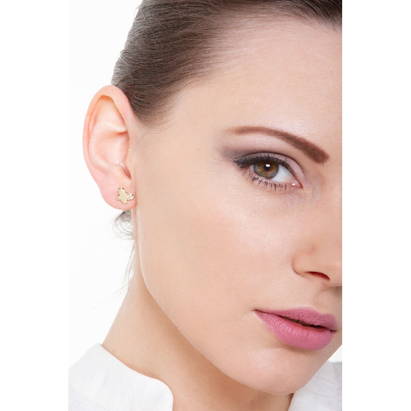 Boucles d'oreilles papillon en or jaune 18k avec zircons Boucles d'oreilles papillon en or jaune 18k avec zircons