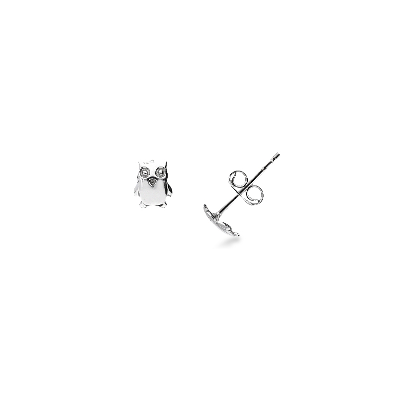 Boucles d’oreilles en or blanc 18k avec petit hibou