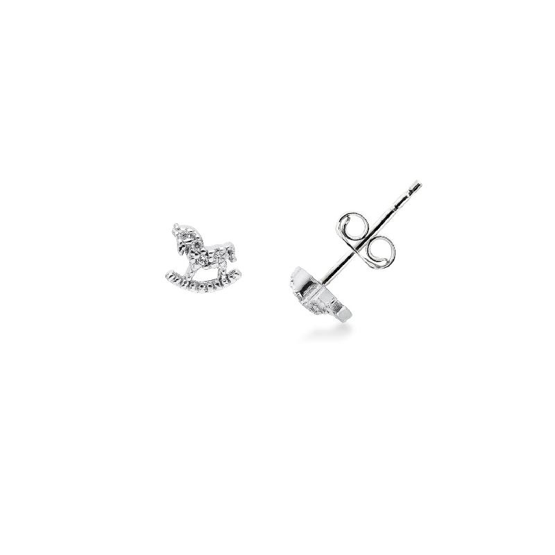 Boucles d’oreilles en or blanc 18k avec cheval et zircons