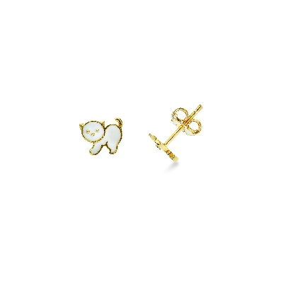Boucles d'oreilles en or jaune 18k et petit chat