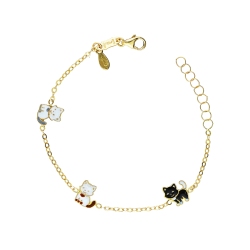 Bracelet en or jaune 18k avec 3 petits chats émaillés