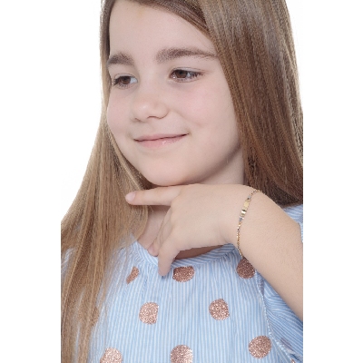 Bracelet en or blanc et jaune 18k avec plaque gravable, 16 cm