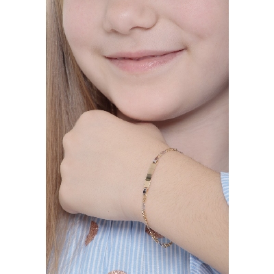 Bracelet en or blanc et jaune 18k avec plaque gravable, 16 cm